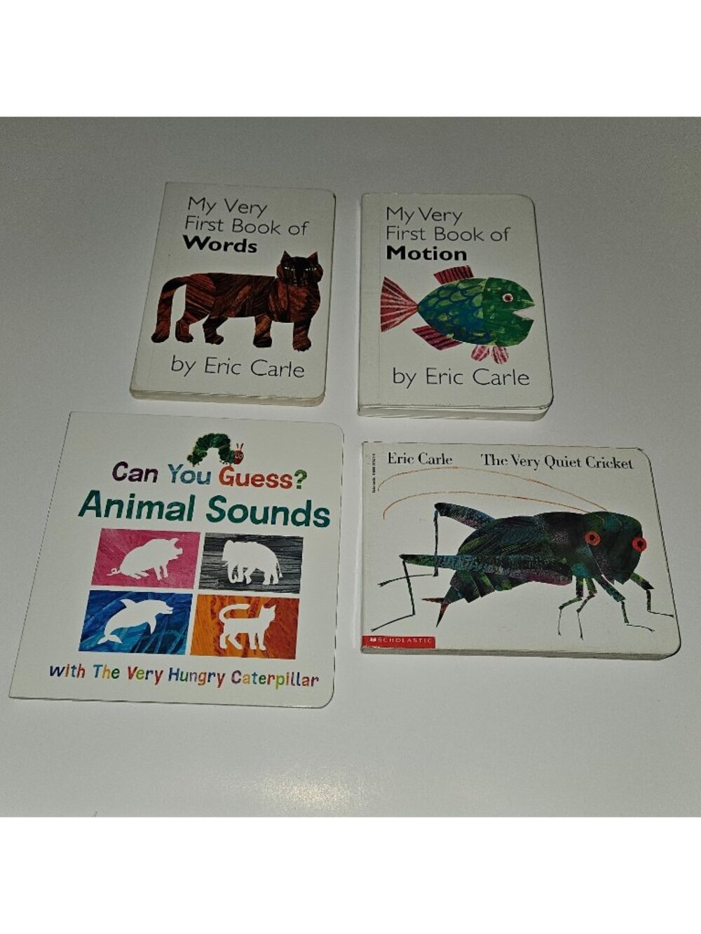 4 Eric Carle Board Book Lot First Words Motion Quiet Cricket Guess Animal Sounds